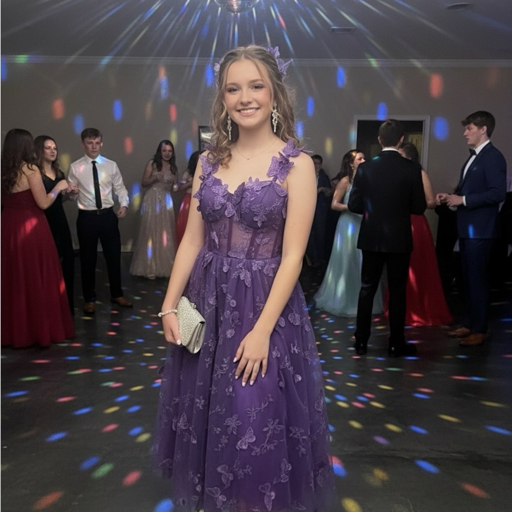 Elegant Purple Floral Gown size 14 prom or bride maid dress
